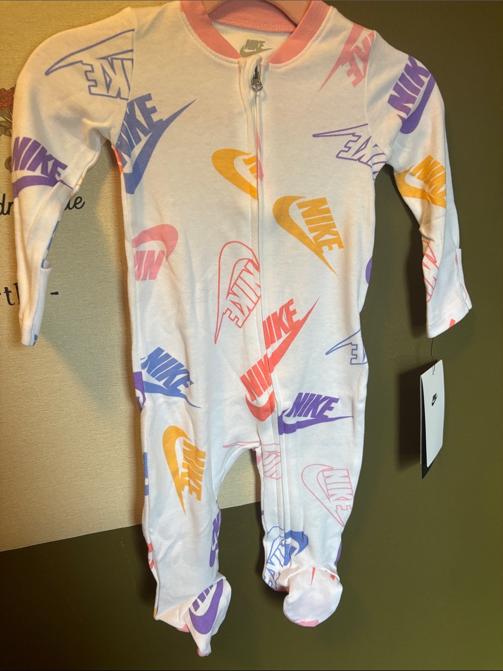 Nike White Footed Baby One-Piece with Multicolor Logos
